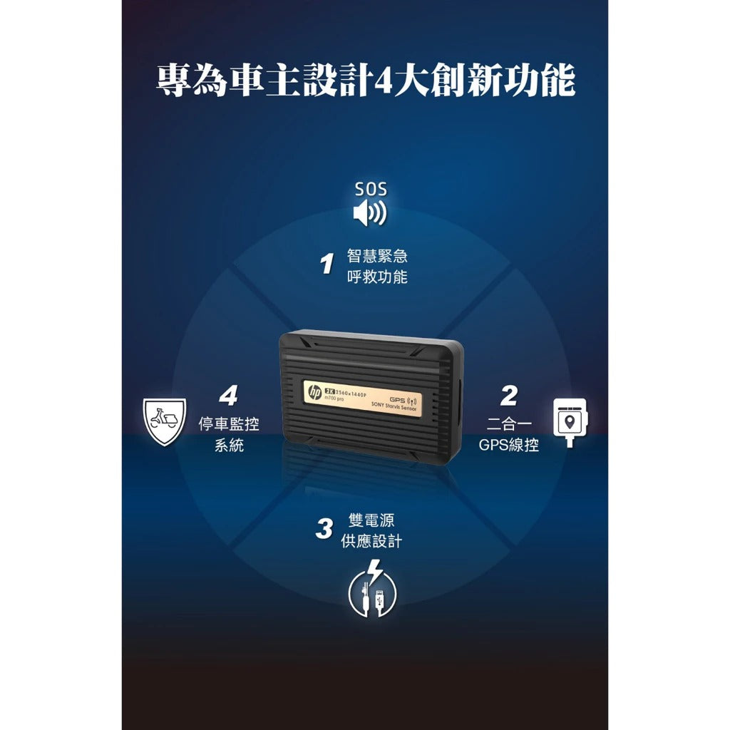 HP惠普 M700 Pro【贈128G記憶卡+車牌架】機車行車記錄器 前後2K SONY感光 登入保固三年