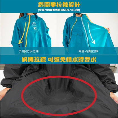 奧德蒙OutPerform 【背包款】去去雨水走PIUS斜開雙拉鍊專利連身式雨衣