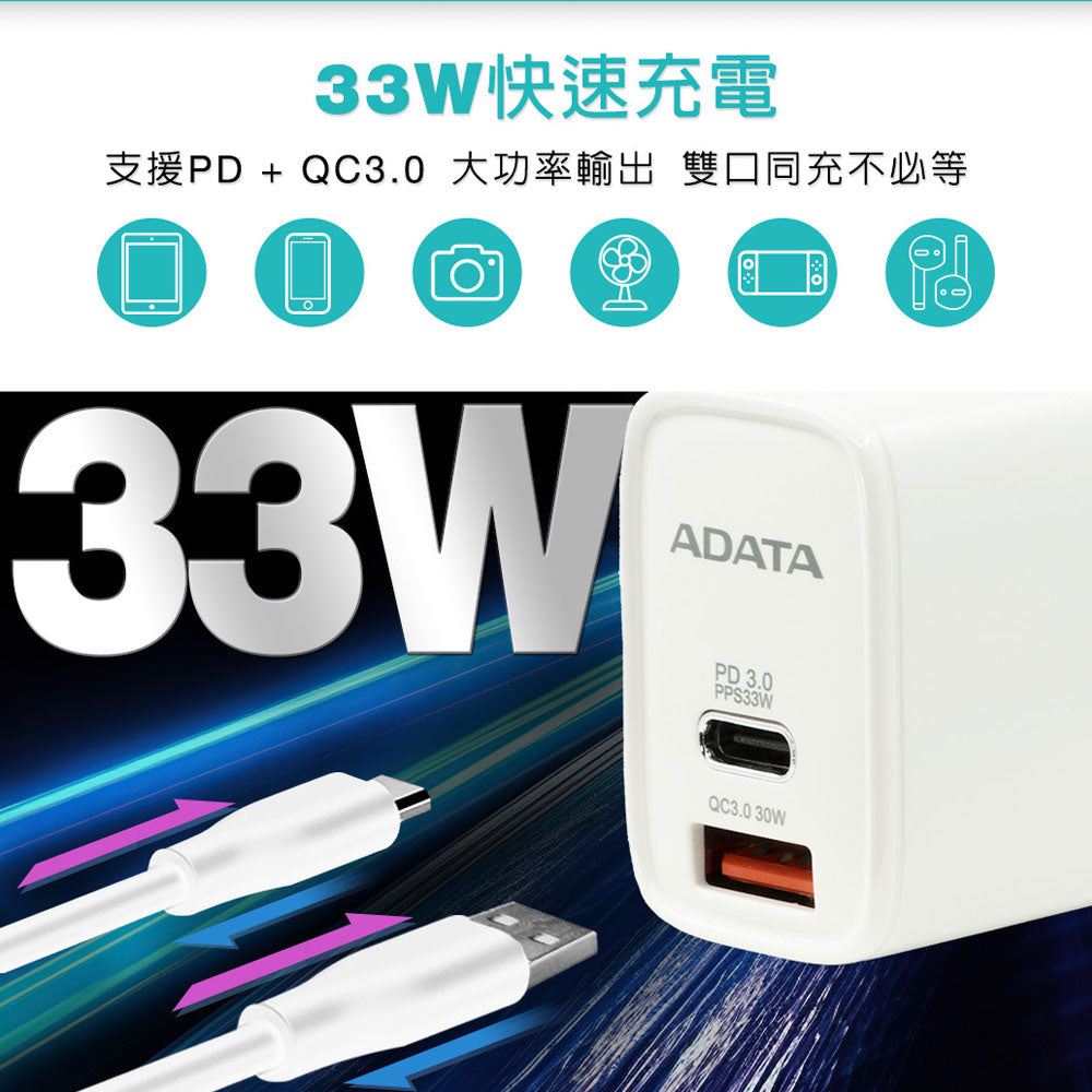 【雙11限量下殺】ADATA 威剛 33W 超高速雙孔快充