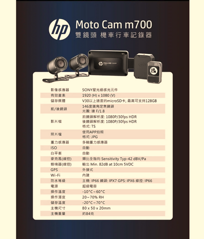 HP惠普 m700【贈128G+車牌架+擦拭布】機車行車記錄器 停車監控 科技執法