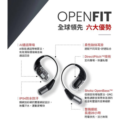 SHOKZ OPENFIT T910 開放式藍牙耳機【贈原廠收納袋】運動耳機 通話降噪